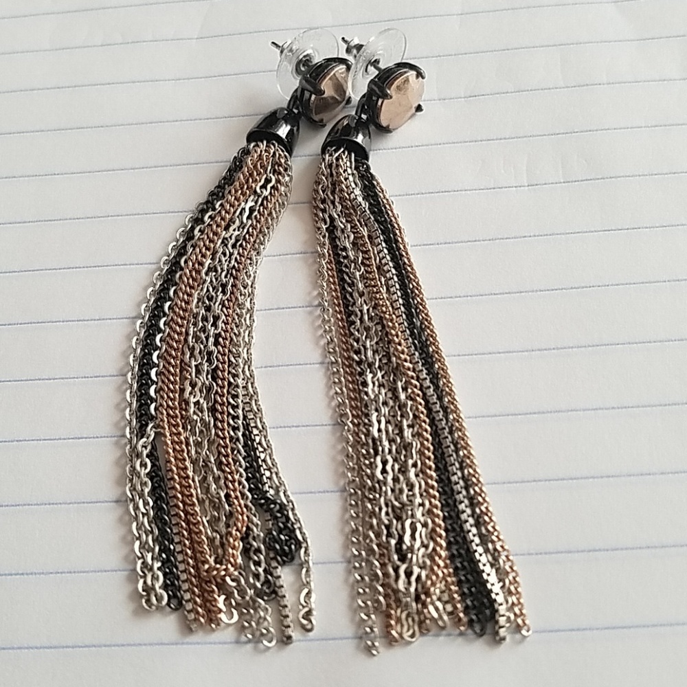 Stella Dot mixed metal fringe earrings.  EUC.